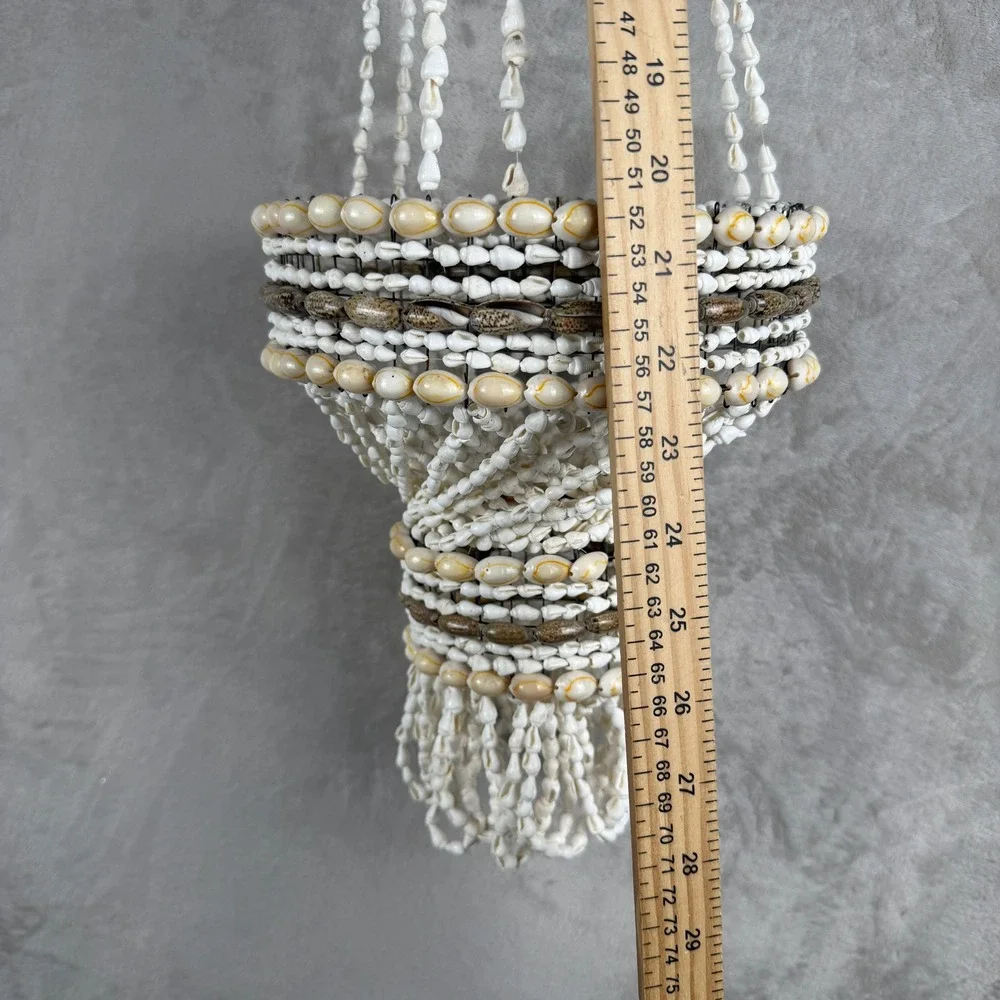 Vintage Boho Cowrie Shell Hanging Planter Basket Coastal Nautical‎ Decor 28 Inch